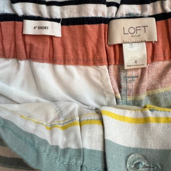 LOFT Outlet 4” Shorts Linen Blend Beach Cabana Stripe Fringe Belted Size 4 - Picture 3 of 10